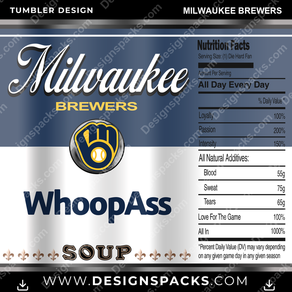 Baseball Soup Can Milwaukee Brewers Tumbler Digital Wrap Design