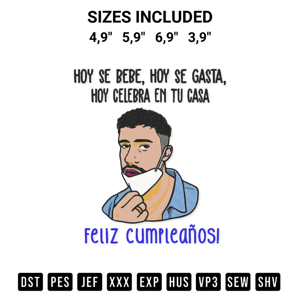 Add a unique touch to your apparel with the Bad Bunny Feliz Cumpleanos Cuarentena Cute Birthday Gift Logo Embroidery Design embroidery file. Premium instant download available now on Designspacks.com. Available sizes: 4,9", 5,9", 6,9", 3,9".