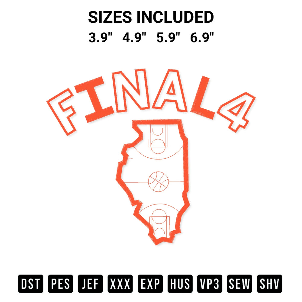 Looking for the perfect pattern? Download the Illinois Fighting Illini Mens Basketball Final 4 Map Embroidery Design embroidery design today at Designspacks.com. Crisp, clean stitching guaranteed. Available sizes: 3.9", 4.9", 5.9", 6.9".