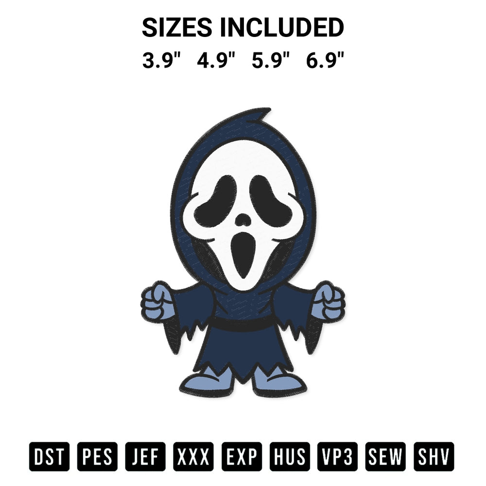 Download the Ghostface Scream Halloween Embroidery Design machine embroidery design exclusively at Designspacks.com. Premium digitized pattern for apparel and DIY crafts. Available sizes: 3.9", 4.9", 5.9", 6.9".