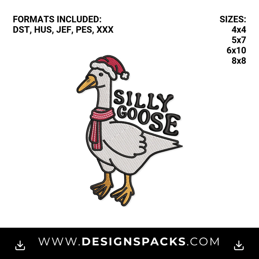 Christmas Silly Goose with Santa Hat Embroidery Design - Instant digital download pattern at Designspacks.com
