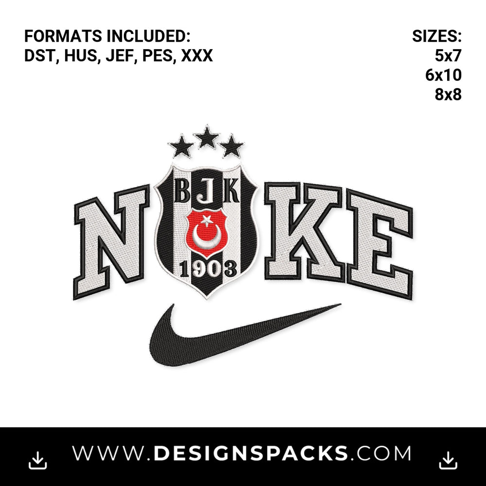 Besiktas BJK 1903 Nike Swoosh Logo Embroidery Design - Instant digital download pattern at Designspacks.com