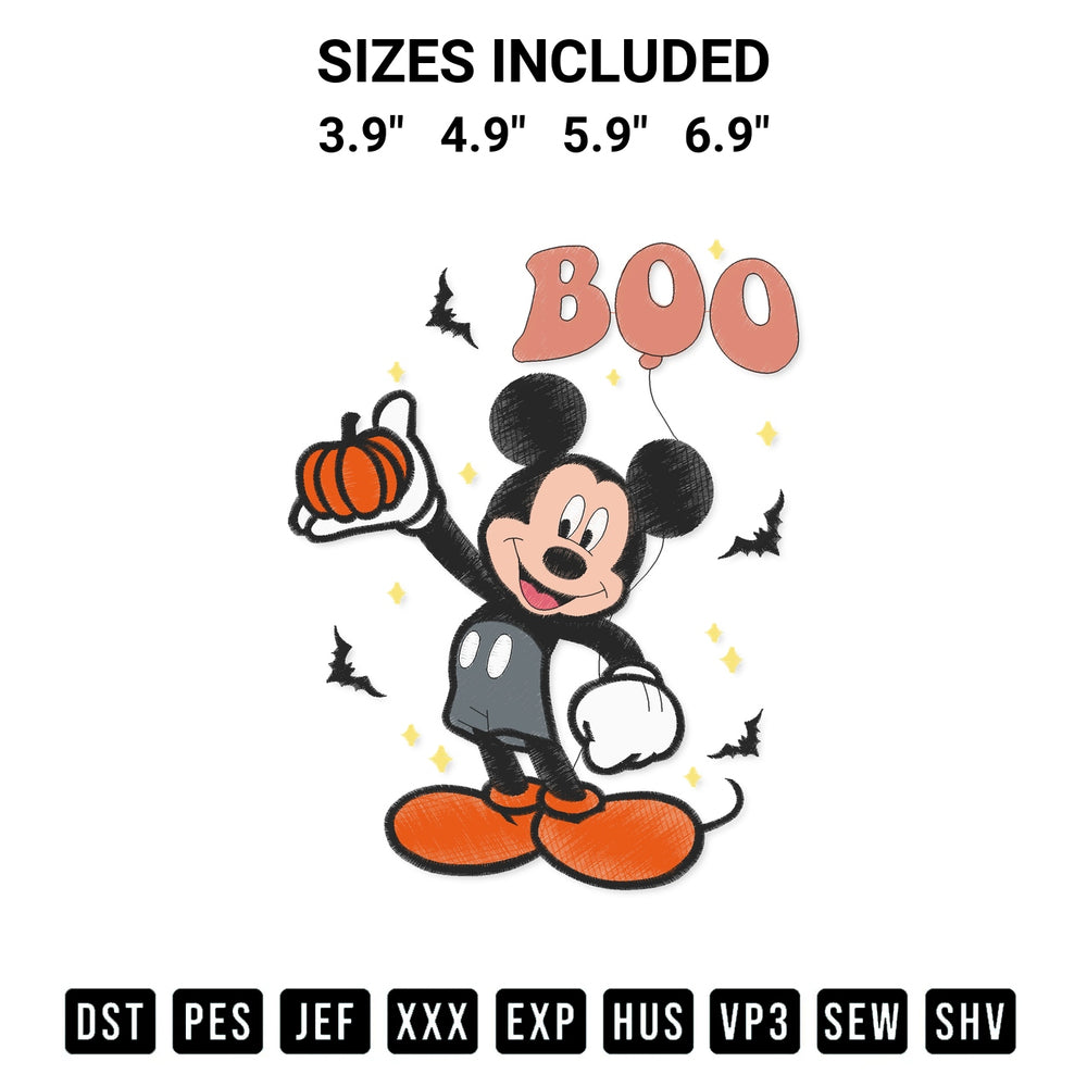 Discover the perfect addition to your crafting collection: Mickey Boo Balloon Halloween Party Embroidery Design embroidery file. Instantly available at Designspacks.com. Available sizes: 3.9", 4.9", 5.9", 6.9".