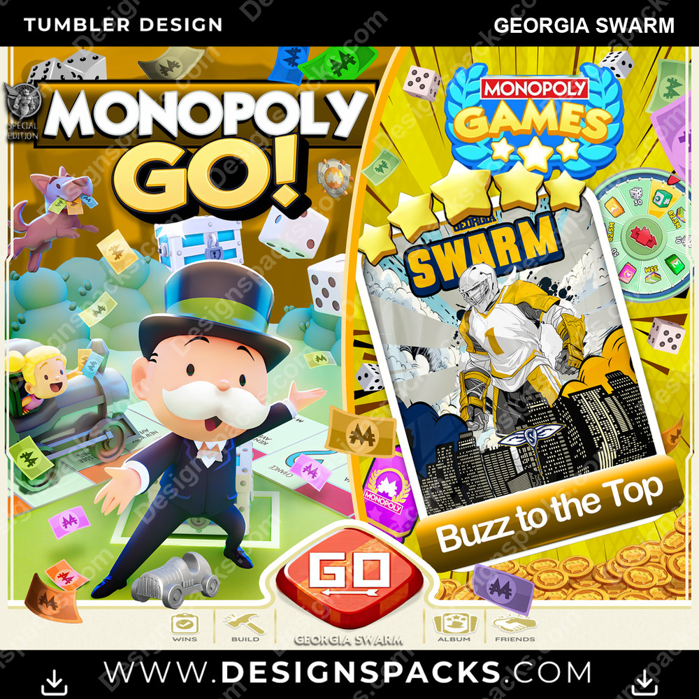 Lacrosse Monopoly Go! Georgia Swarm Tumbler Digital Wrap Design