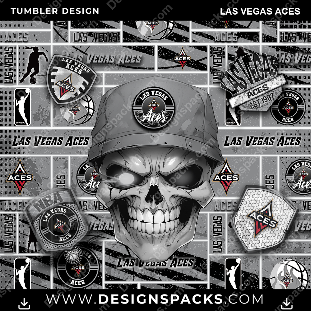 Basketball Skull Las Vegas Aces Tumbler Digital Wrap Design