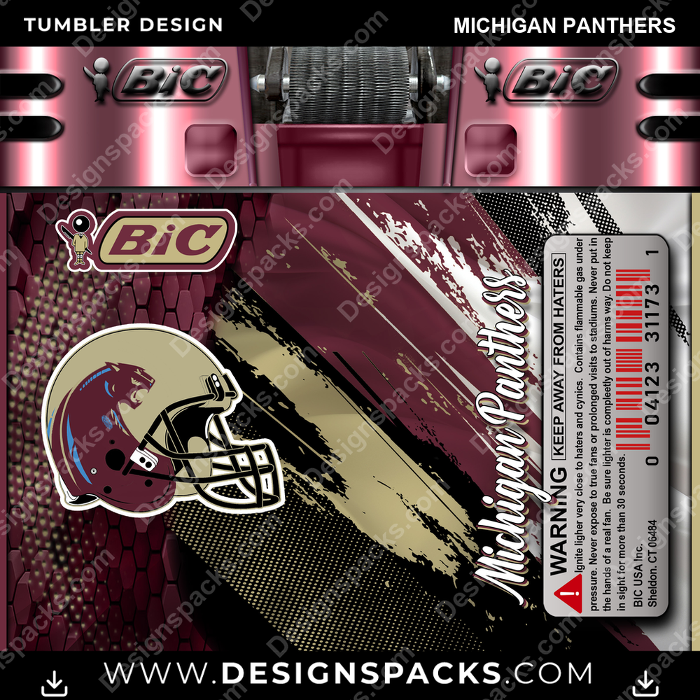 Canada Football BIC Lighter Michigan Panthers Tumbler Digital Wrap Design