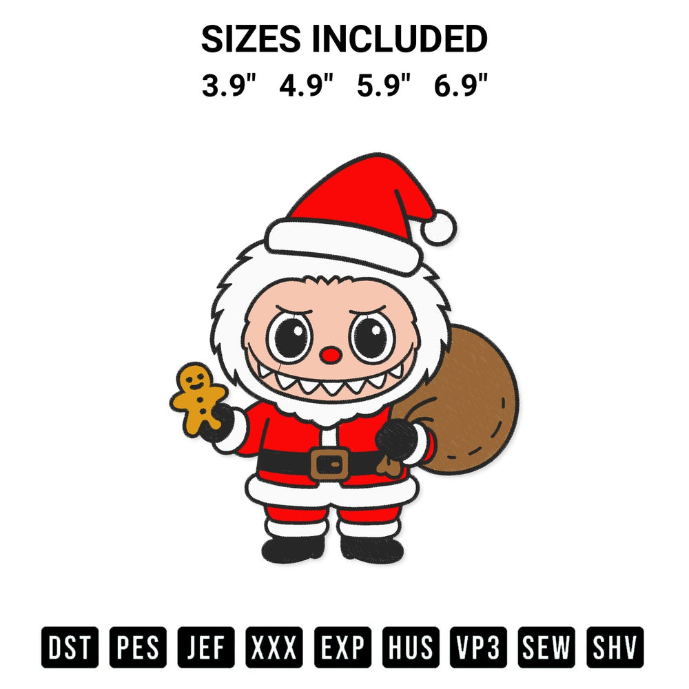 Transform your fabrics with the Labubu Santa Claus Embroidery Design embroidery design. Instant access to premium digitized patterns at Designspacks.com. Available sizes: 3.9", 4.9", 5.9", 6.9".