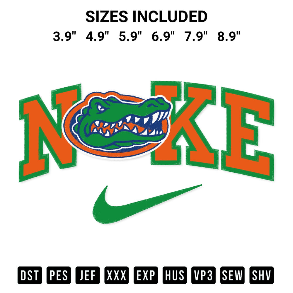 Transform your fabrics with the Florida Gators X Nike Embroidery Design embroidery design. Instant access to premium digitized patterns at Designspacks.com. Available sizes: 3.9", 4.9", 5.9", 6.9", 7.9", 8.9".