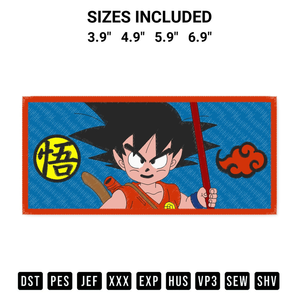 Create amazing crafts with the Cool Kid Goku Dragon Ball Embroidery Design embroidery file. High-quality digital download from Designspacks.com, perfect for beginners and pros. Available sizes: 3.9", 4.9", 5.9", 6.9".