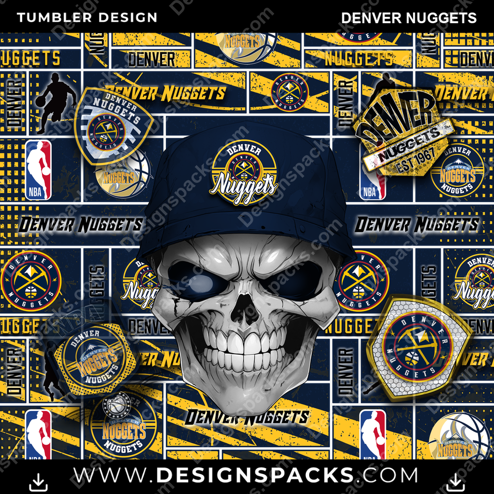 Basketball Skull Denver Nuggets Tumbler Digital Wrap Design