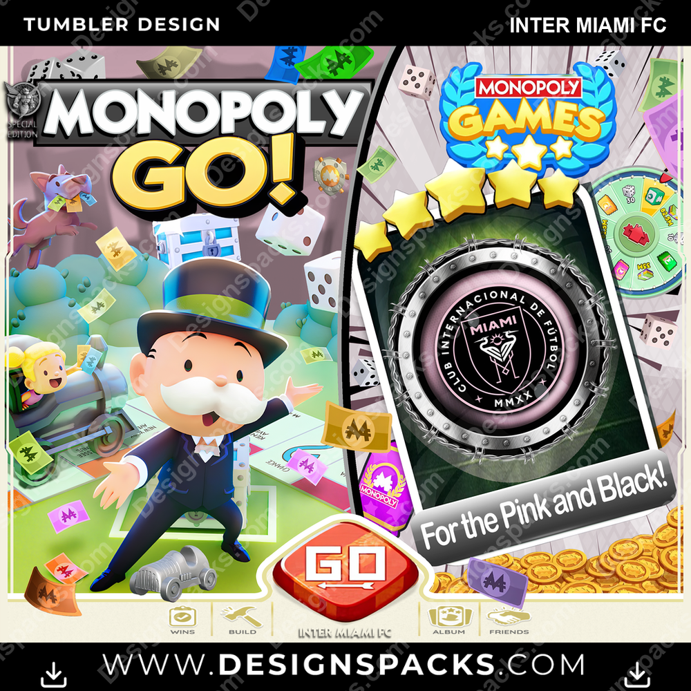 US Soccer Monopoly Go! Inter Miami FC MLS Tumbler Digital Wrap Design Download