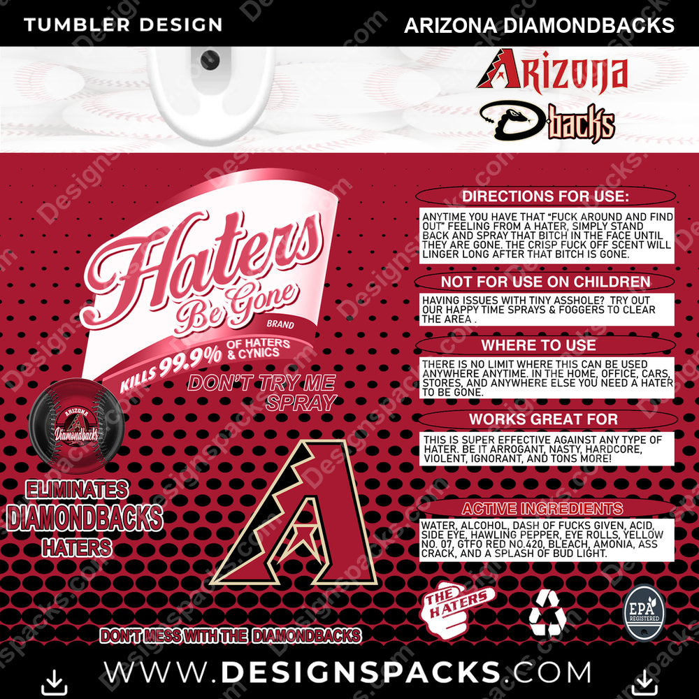 Baseball Haters Be Gone Arizona Diamondbacks Tumbler Digital Wrap Design