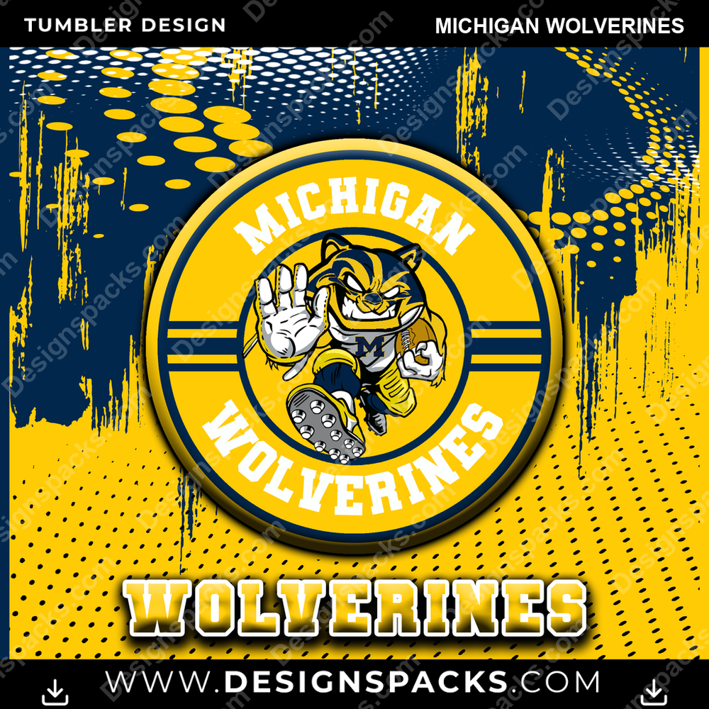 College Sport Dot Logo Michigan Wolverines Tumbler Digital Wrap Design