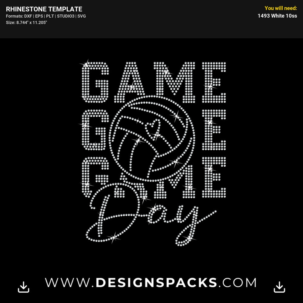 Game Day Volleyball Rhinestone Digital Template