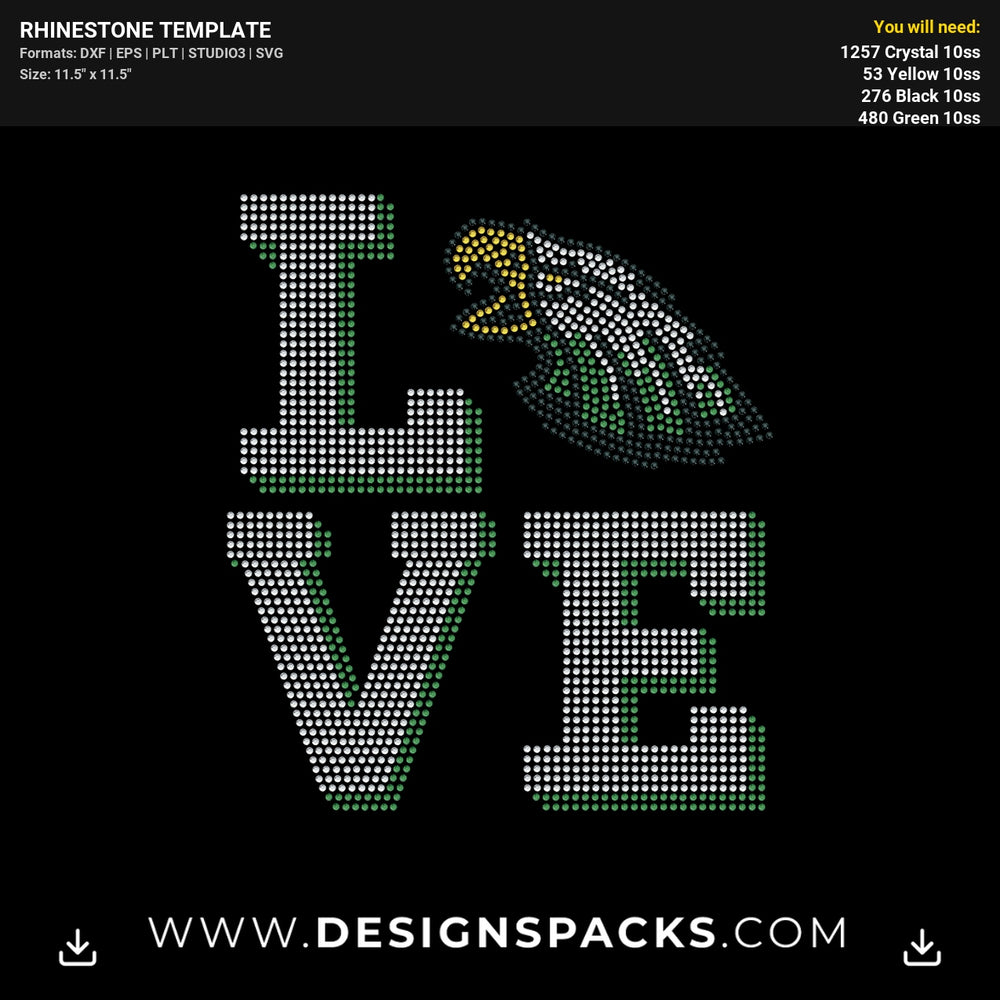 Love Philadelphia Eagles Rhinestone Digital Template