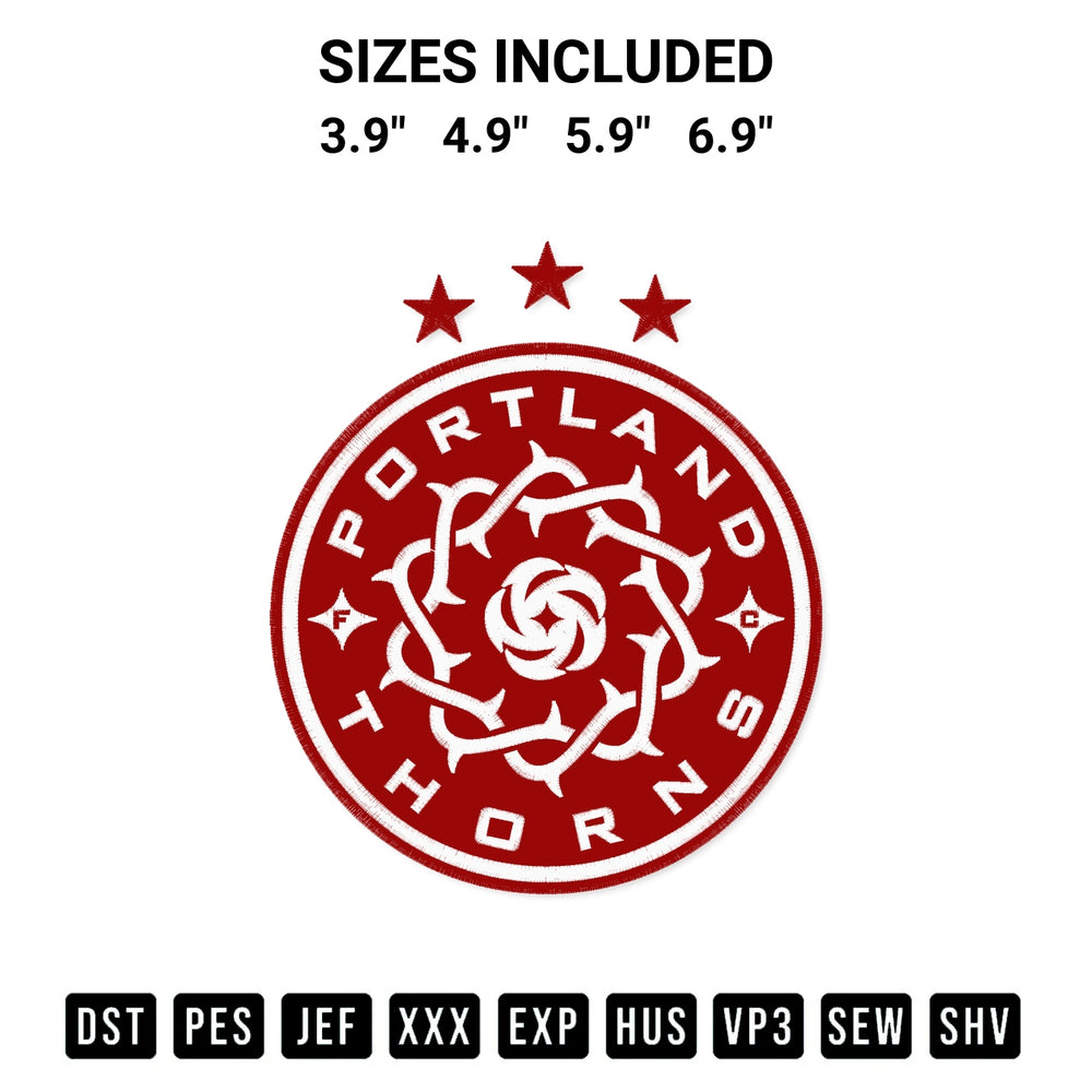 Transform your fabrics with the Portland Thorns Fc Embroidery Design embroidery design. Instant access to premium digitized patterns at Designspacks.com. Available sizes: 3.9", 4.9", 5.9", 6.9".