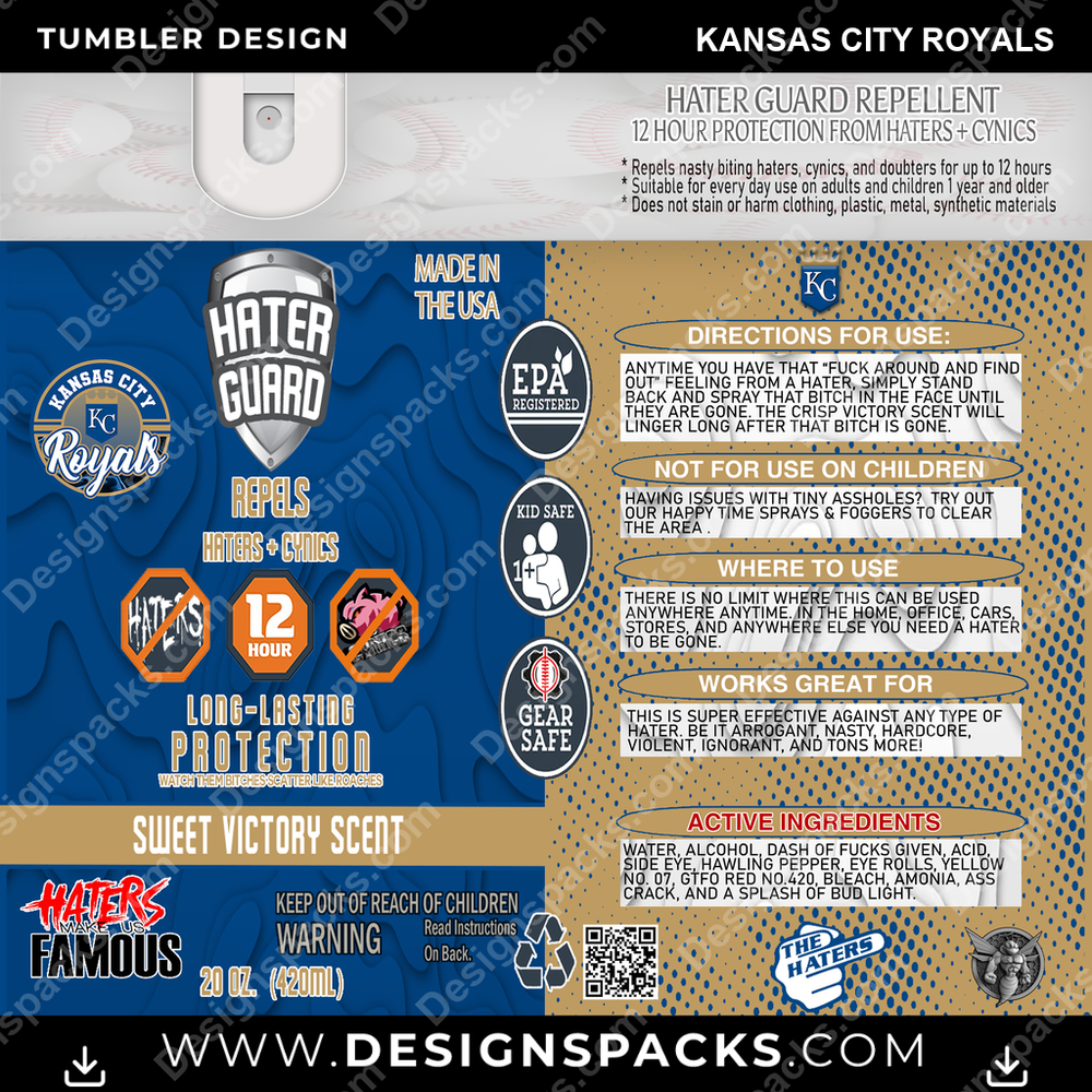 Baseball Hater Guard Kansas City Royals MLB Baseball Tumbler Digital Wrap Design Download