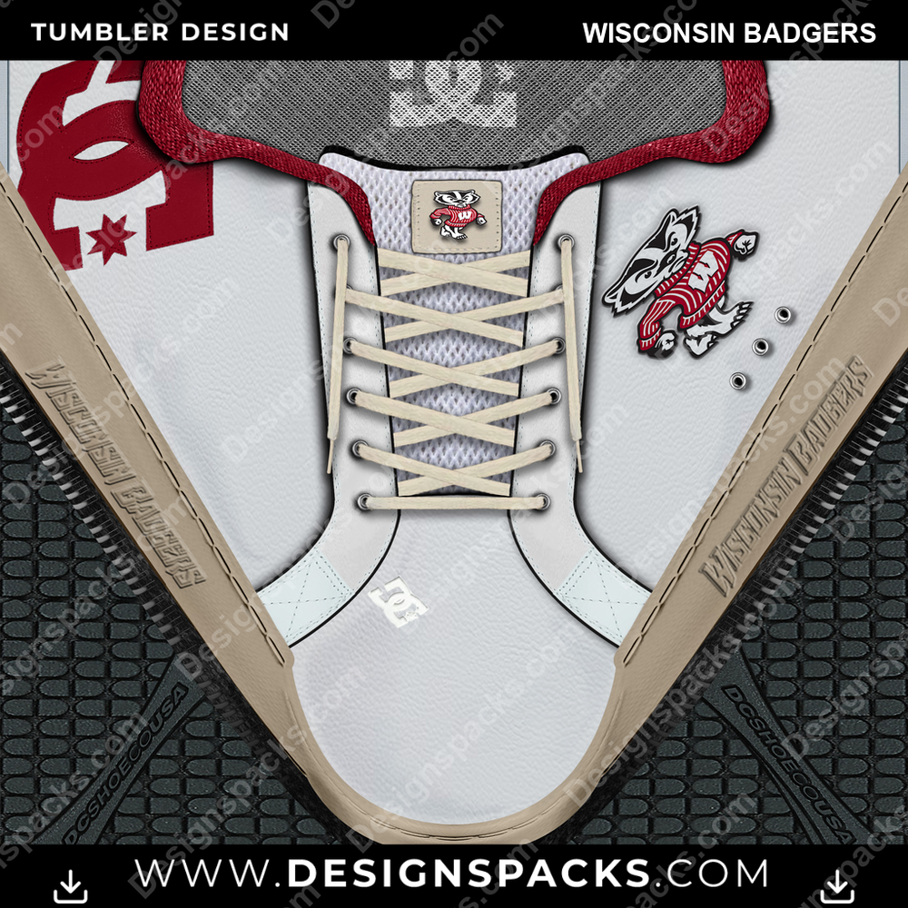 College Sport DC Sneaker Wisconsin Badgers NCAA College Sport Tumbler Digital Wrap Design Download