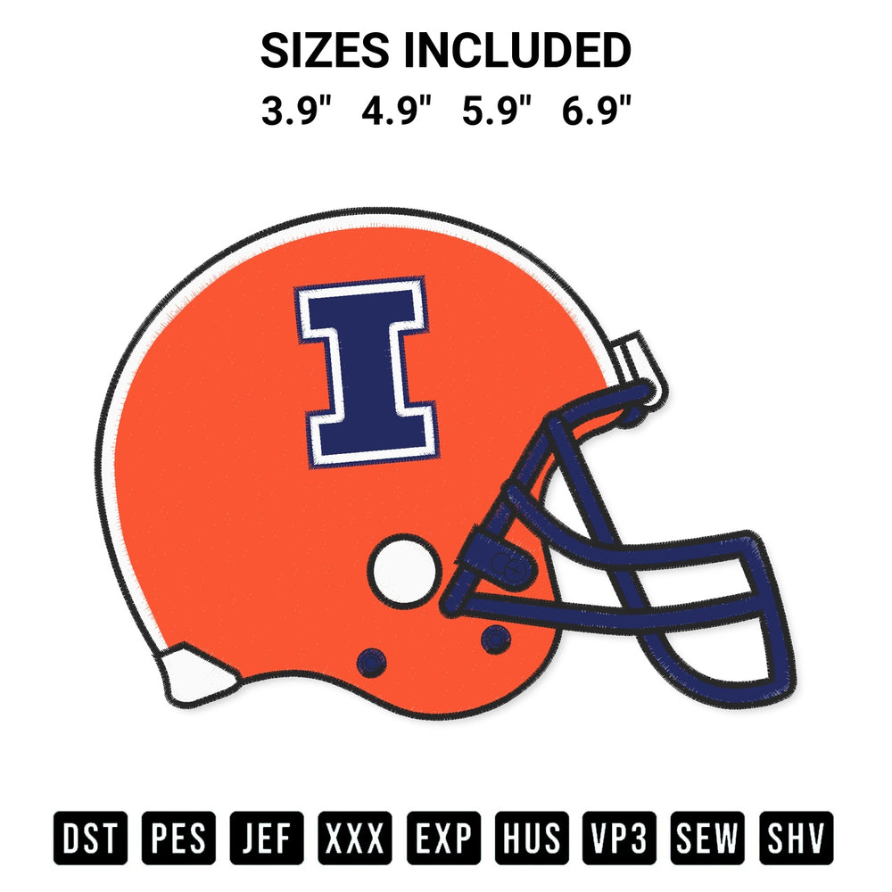 Download the Illinois Fighting Illini Helmet Embroidery Design machine embroidery design exclusively at Designspacks.com. Premium digitized pattern for apparel and DIY crafts. Available sizes: 3.9", 4.9", 5.9", 6.9".
