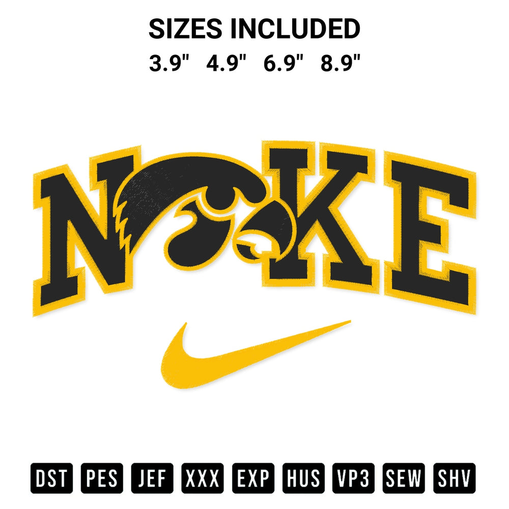 Looking for the perfect pattern? Download the Iowa Hawkeyes X Nike Embroidery Design embroidery design today at Designspacks.com. Crisp, clean stitching guaranteed. Available sizes: 3.9", 4.9", 6.9", 8.9".