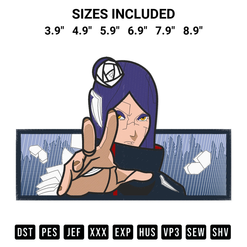 Looking for the perfect pattern? Download the Konan Naruto Embroidery Design embroidery design today at Designspacks.com. Crisp, clean stitching guaranteed. Available sizes: 3.9", 4.9", 5.9", 6.9", 7.9", 8.9".