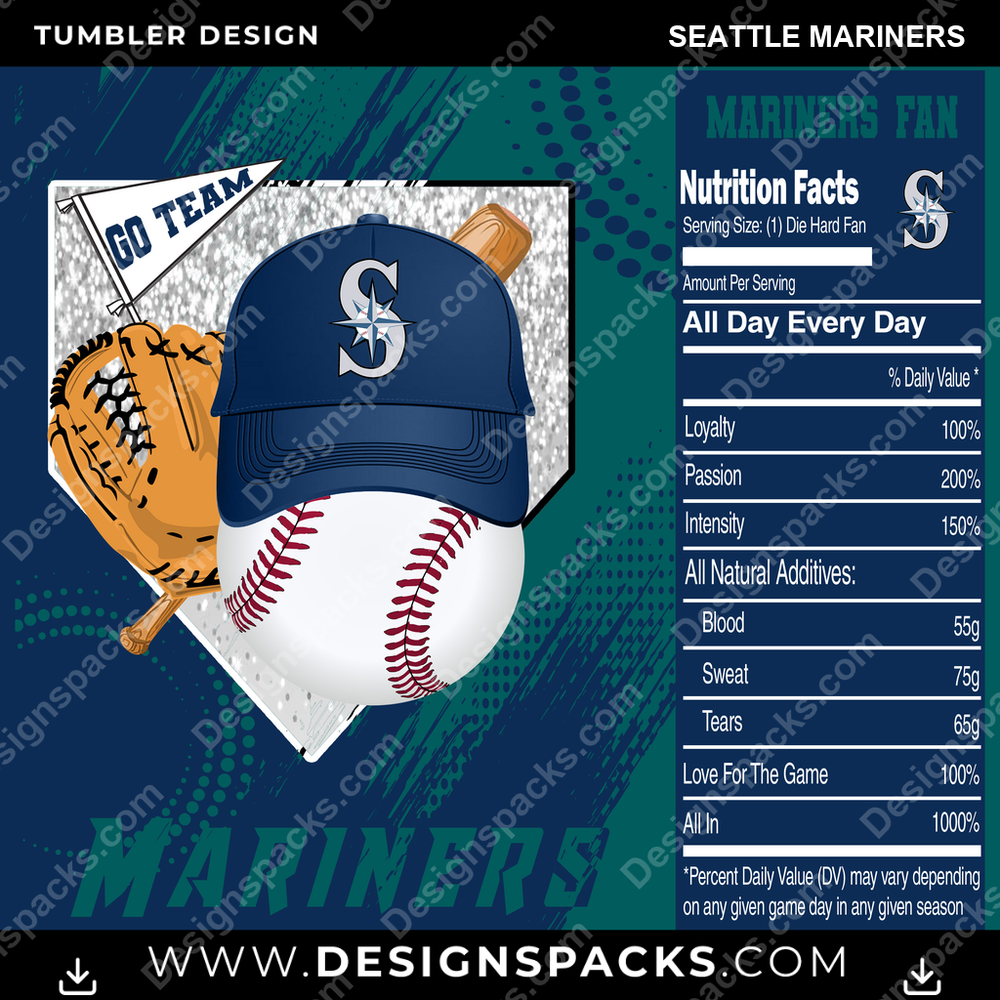 Baseball Team Fan Seattle Mariners Tumbler Digital Wrap Design