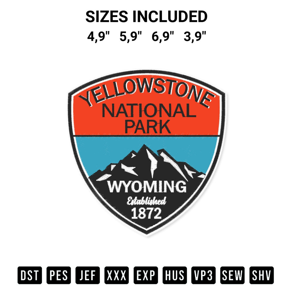 Looking for the perfect pattern? Download the Yellowstone National Park Wyoming Established 1872 Logo Embroidery Design embroidery design today at Designspacks.com. Crisp, clean stitching guaranteed. Available sizes: 4,9", 5,9", 6,9", 3,9".