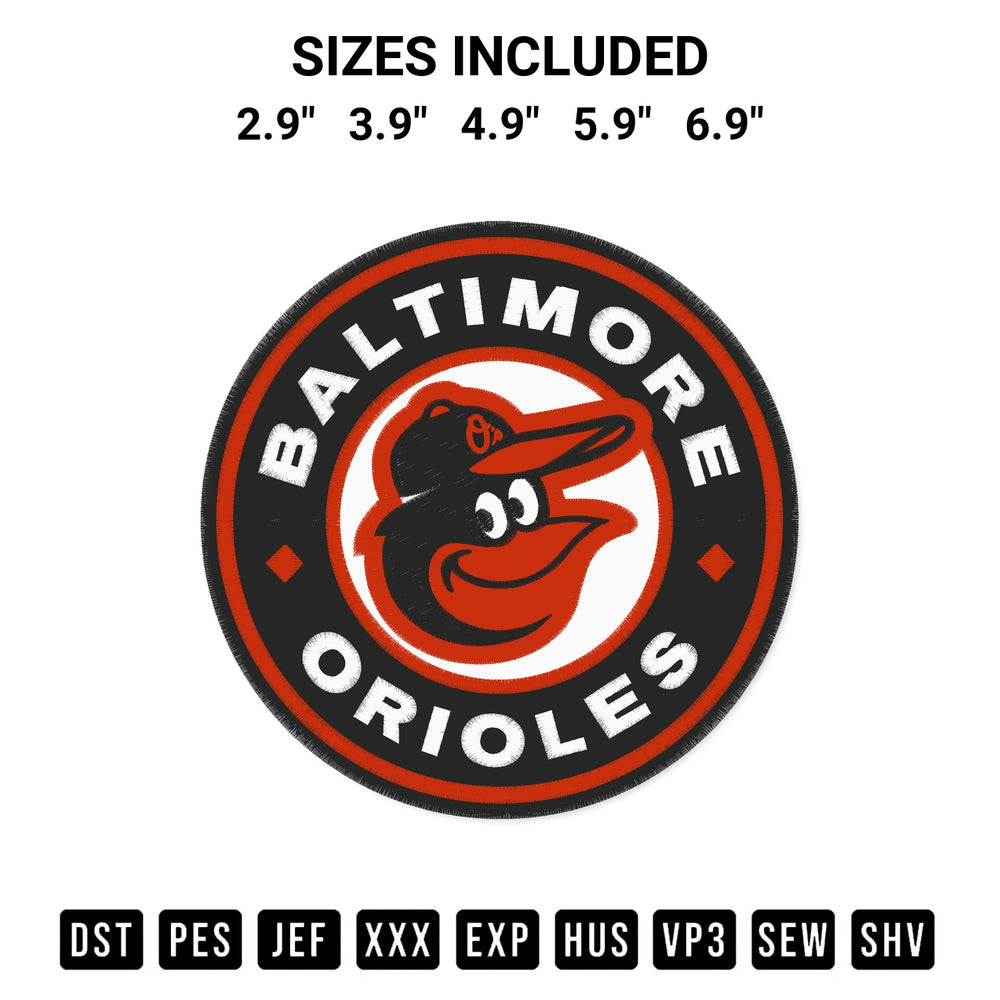 Stitch like a pro with the Baltimore Orioles Circle Logo Embroidery Design embroidery pattern from Designspacks.com. High-quality digital machine embroidery file. Available sizes: 2.9", 3.9", 4.9", 5.9", 6.9".