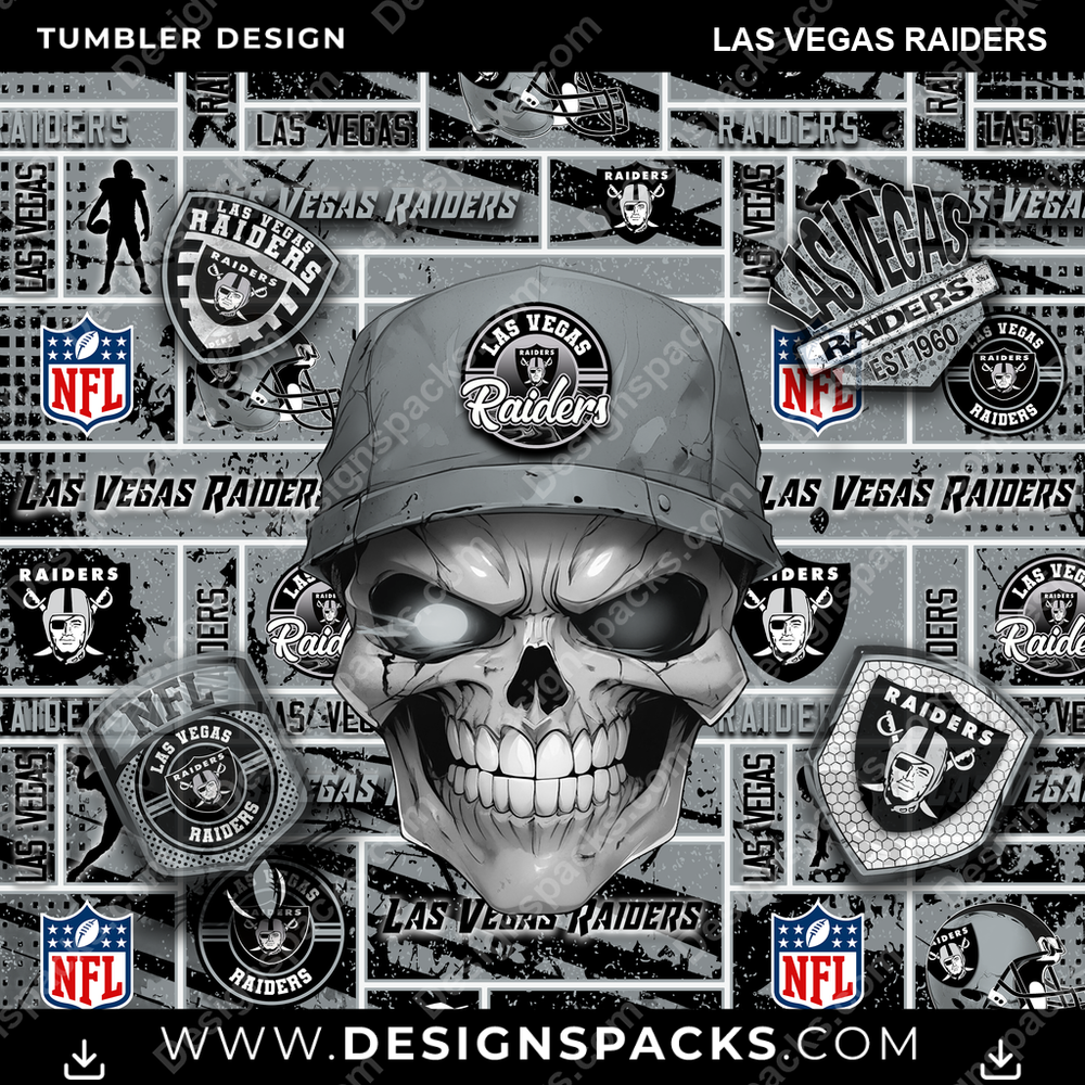 Football Skull Las Vegas Raiders Tumbler Digital Wrap Design