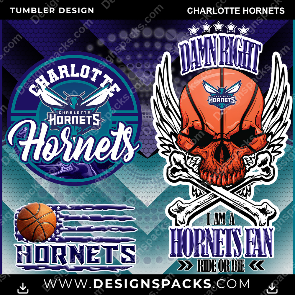 Basketball Skull Charlotte Hornets Tumbler Digital Wrap Design