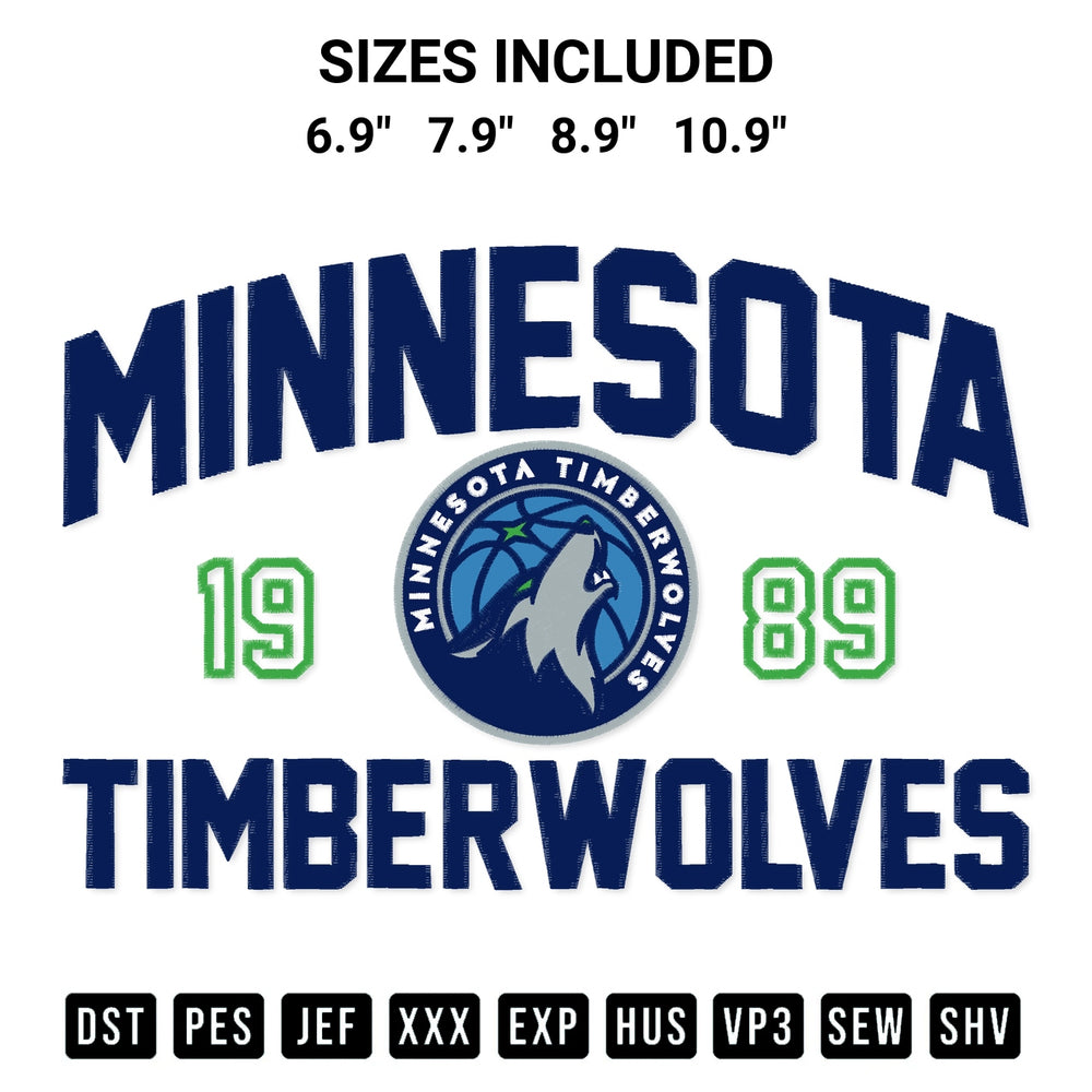 Looking for the perfect pattern? Download the Minnesota Timberwolves 1989 Basketball Team Embroidery Design embroidery design today at Designspacks.com. Crisp, clean stitching guaranteed. Available sizes: 6.9", 7.9", 8.9", 10.9".