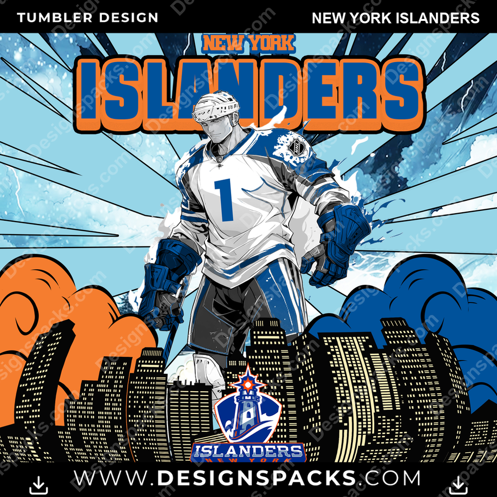 Ice Hockey Comic Cover New York Islanders NHL Hockey Tumbler Digital Wrap Design Download