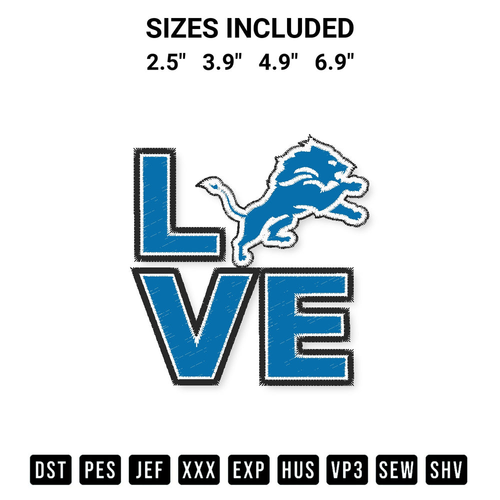 Create amazing crafts with the Love Detroit Lions Embroidery Design embroidery file. High-quality digital download from Designspacks.com, perfect for beginners and pros. Available sizes: 2.5", 3.9", 4.9", 6.9".