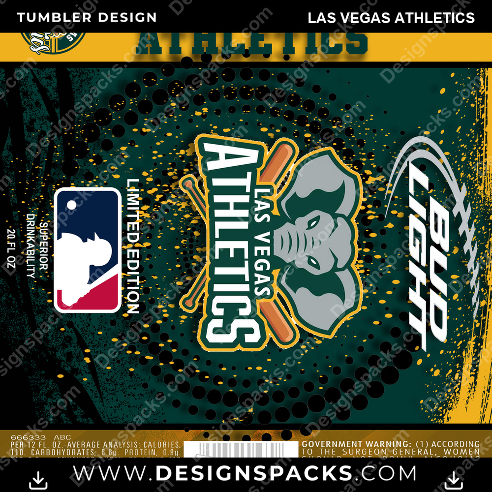 Baseball Bud Las Vegas Athletics Tumbler Digital Wrap Design