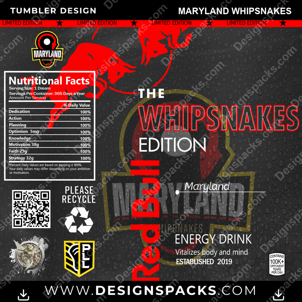 Lacrosse Red Bull Maryland Whipsnakes PLL Lacrosse Tumbler Digital Wrap Design Download
