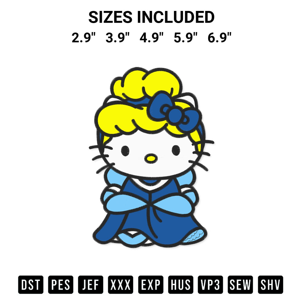 Discover the perfect addition to your crafting collection: Hello Kitty Princess Cinderella Embroidery Design embroidery file. Instantly available at Designspacks.com. Available sizes: 2.9", 3.9", 4.9", 5.9", 6.9".