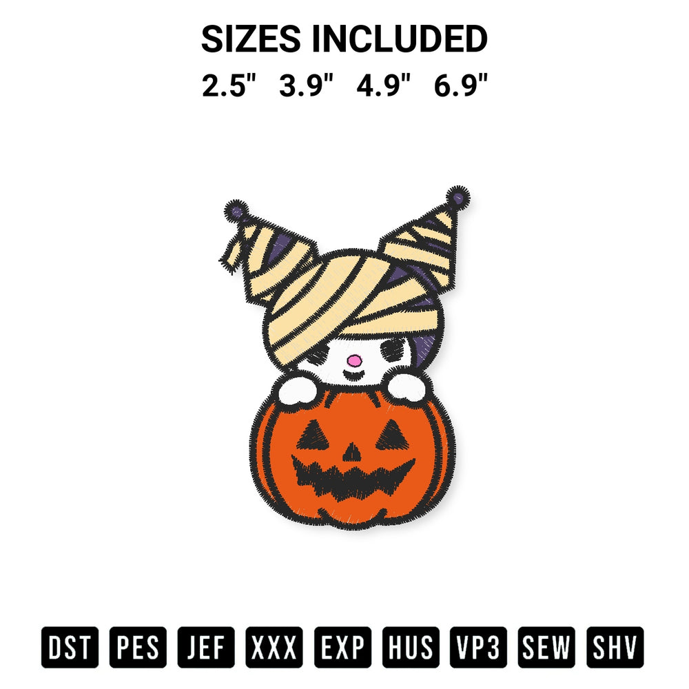 Looking for the perfect pattern? Download the Kuromi Pumpkin Embroidery Design embroidery design today at Designspacks.com. Crisp, clean stitching guaranteed. Available sizes: 2.5", 3.9", 4.9", 6.9".