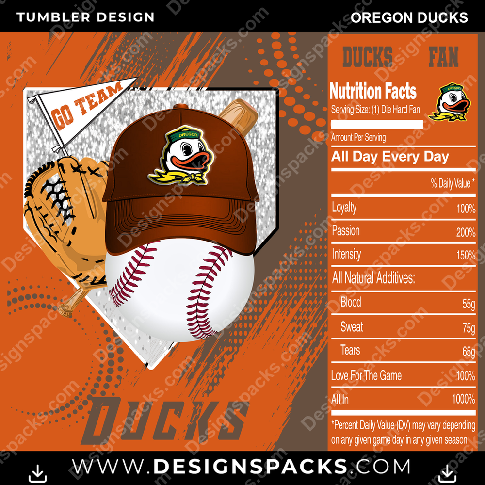 College Sport Team Fan BaseBall Oregon Ducks NCAA College Sport Tumbler Digital Wrap Design Download