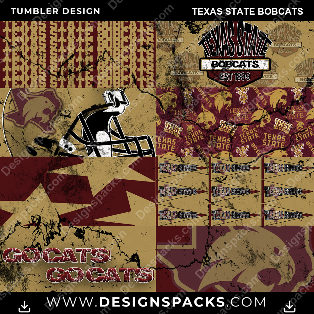 College Sport Distressed BG Texas State Bobcats NCAA College Sport Tumbler Digital Wrap Design Download