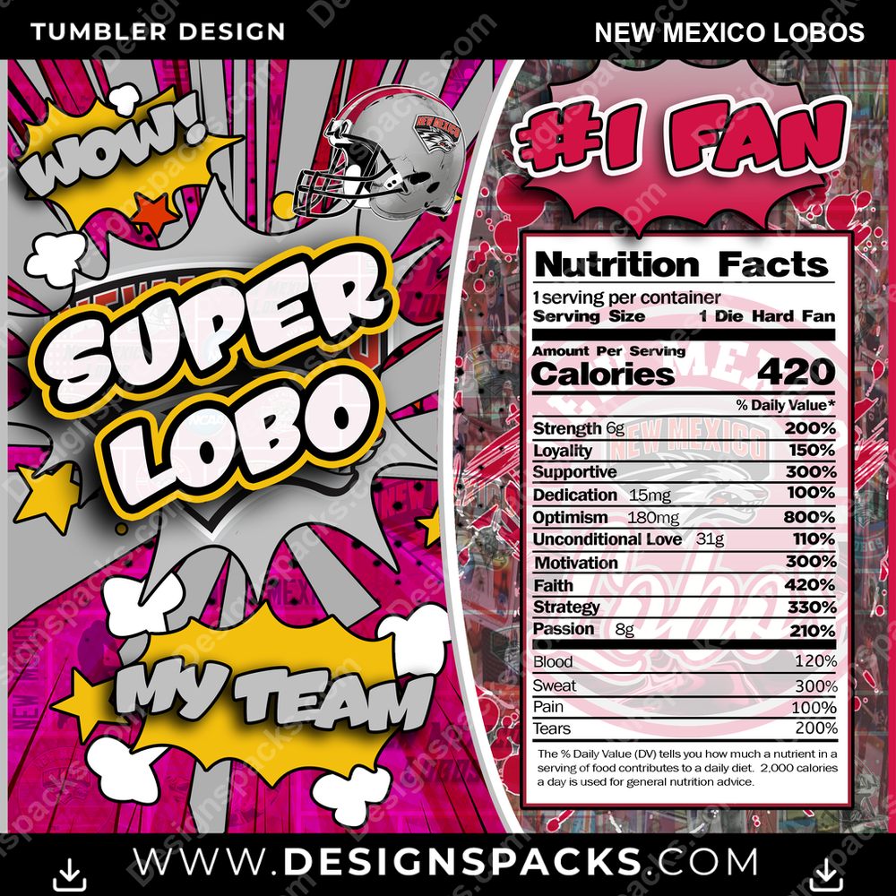 College Sport Super Team New Mexico Lobos NCAA College Sport Tumbler Digital Wrap Design Download