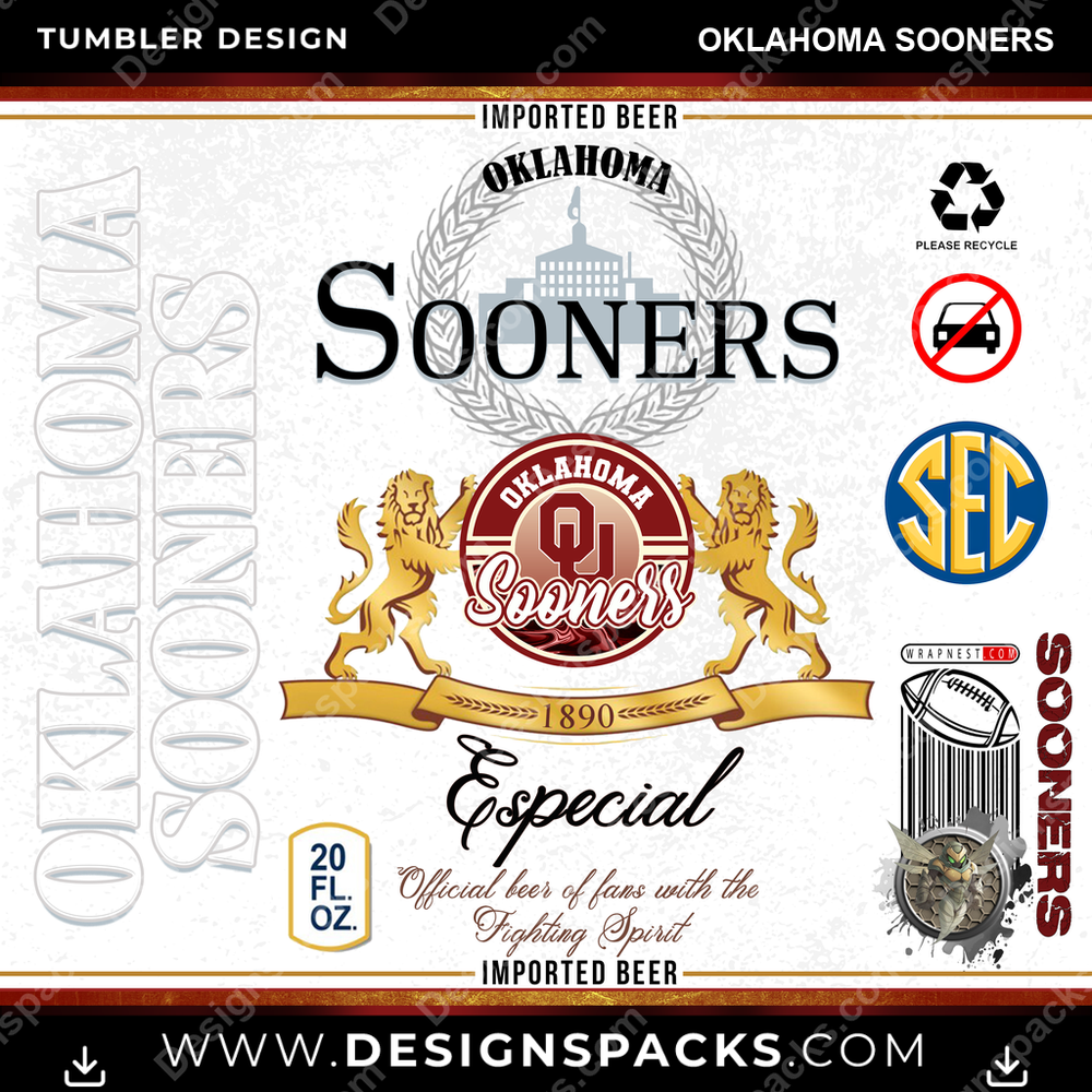 College Sport Modelo Oklahoma Sooners Tumbler Digital Wrap Design