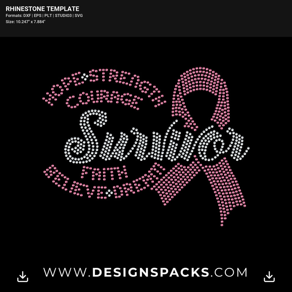 Survivor Inspirational Words Rhinestone Digital Template