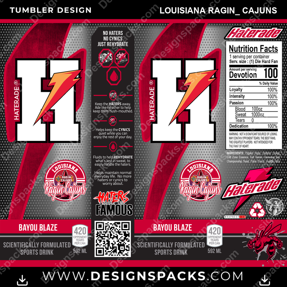College Sport Haterade Louisiana Ragin_ Cajuns Tumbler Digital Wrap Design