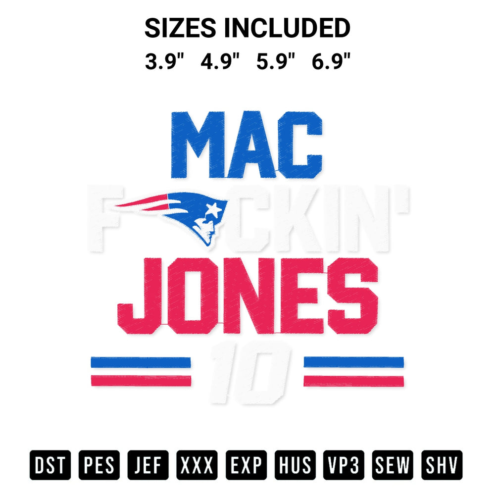 Elevate your next project with our Mac Fuckin Jones 10 Embroidery Design embroidery file. Shop high-quality digital patterns instantly at Designspacks.com. Available sizes: 3.9", 4.9", 5.9", 6.9".