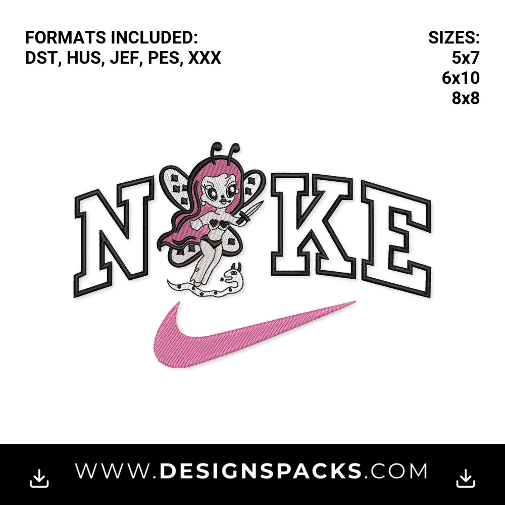 Pink Fairy Swoosh Varsity Letters Embroidery Design - Instant digital download pattern at Designspacks.com