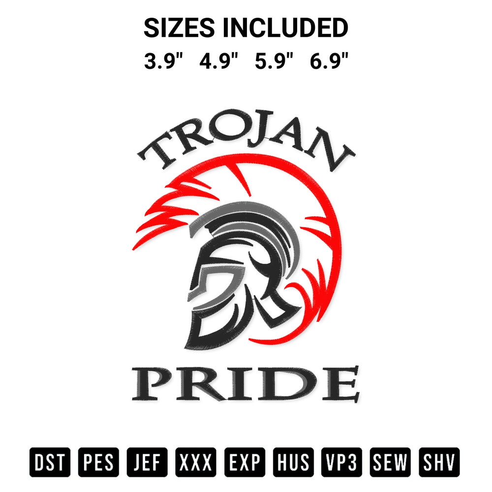 Discover the perfect addition to your crafting collection: Trojan Pride Lincoln High School Embroidery Design embroidery file. Instantly available at Designspacks.com. Available sizes: 3.9", 4.9", 5.9", 6.9".