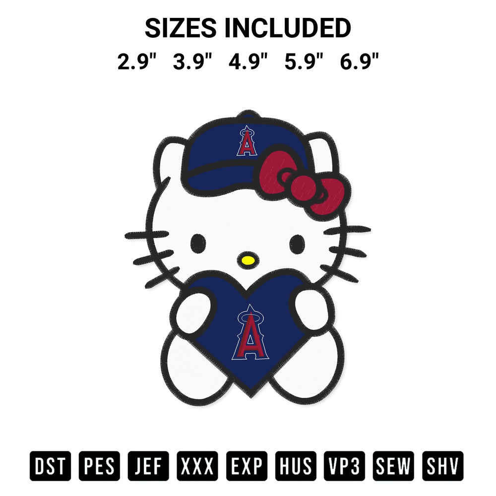 Stitch like a pro with the Los Angeles Angels Hello Kitty Embroidery Design embroidery pattern from Designspacks.com. High-quality digital machine embroidery file. Available sizes: 2.9", 3.9", 4.9", 5.9", 6.9".