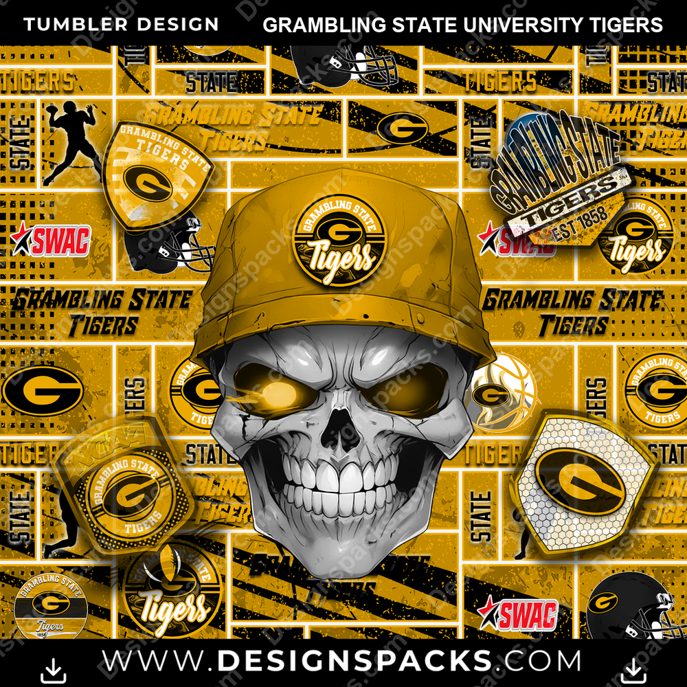 College Sport Skull Grambling State University Tigers NCAA College Sport Tumbler Digital Wrap Design Download