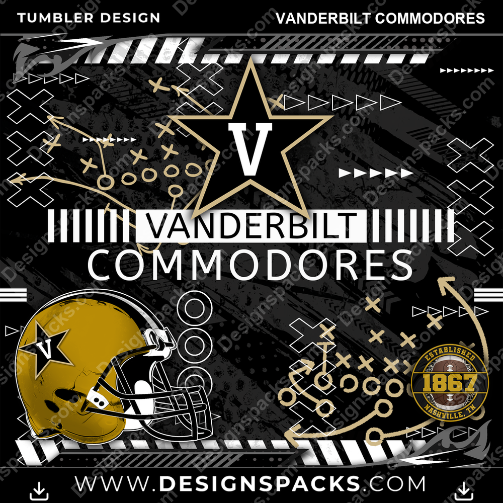 College Sport Xs & Os Vanderbilt Commodores Tumbler Digital Wrap Design