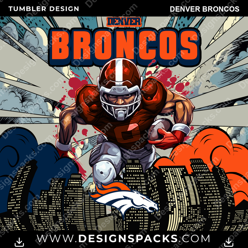 Football Comic Cover Denver Broncos Tumbler Digital Wrap Design